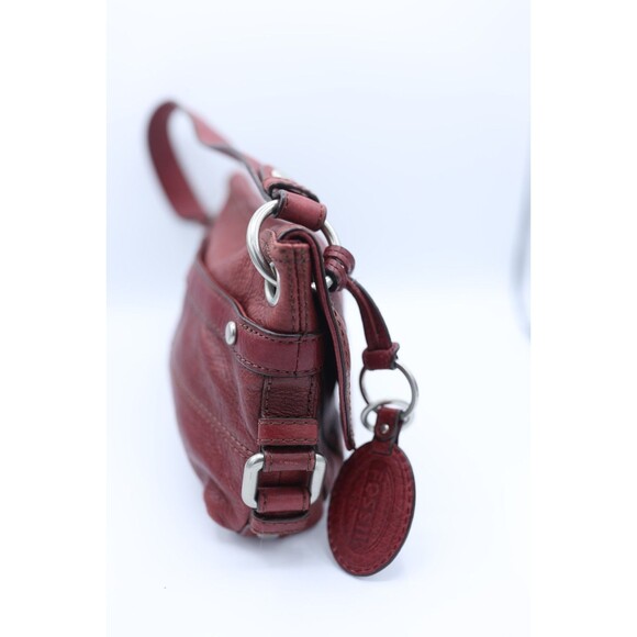 Vintage Fossil Long Live Red Pebbled Leather Shoulder Bag Boho Key Charm - Picture 8 of 12